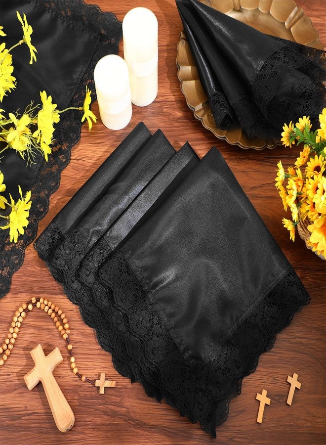 Velmitten 6 Pcs 23'' Christmas Lap Scarf for Women Church with Lace Ladies Satin Lace Handkerchief for Covers Church Office(Black) - Image 4